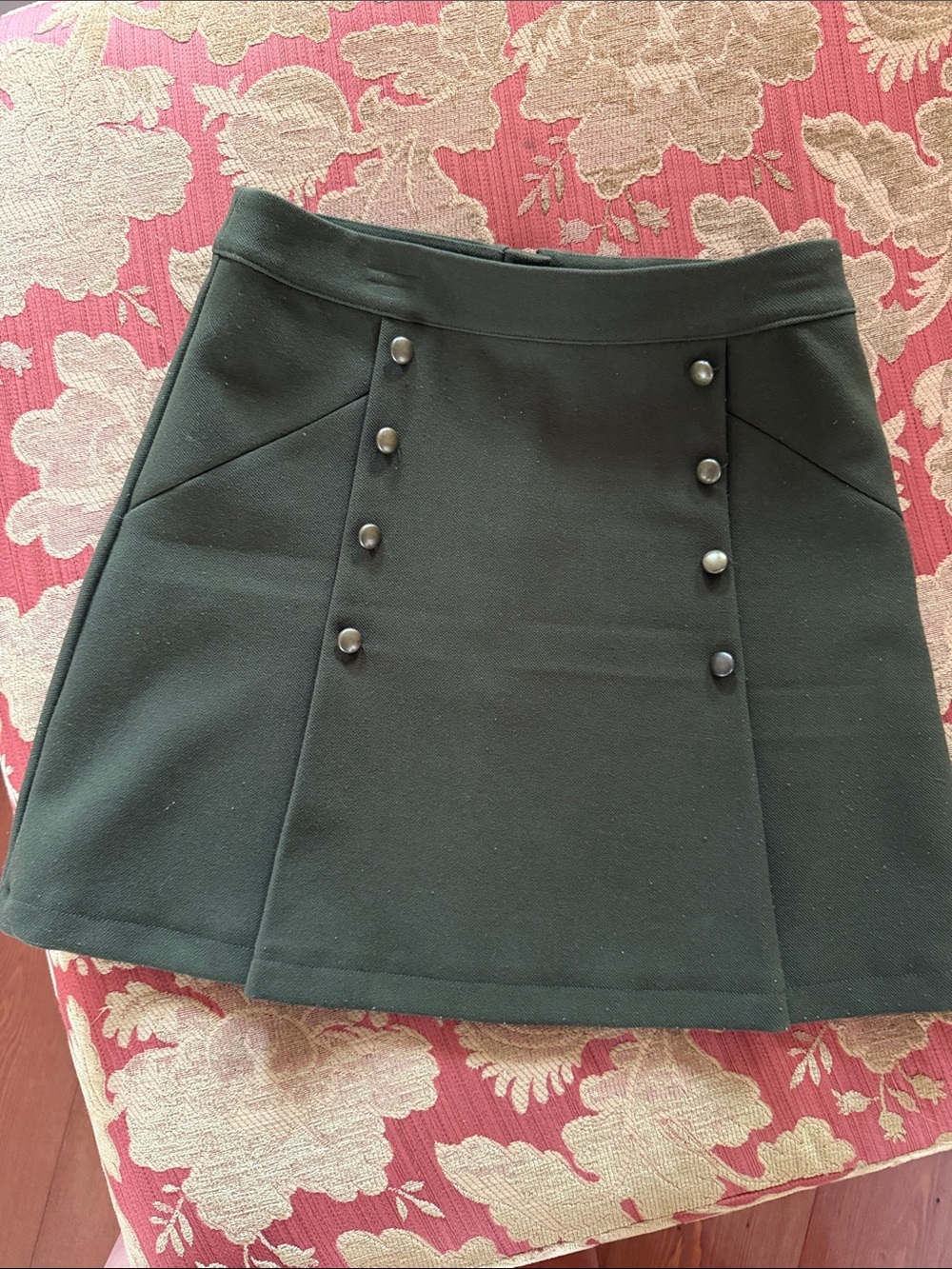 H&M Dark Green Button-Front A-Line Skirt